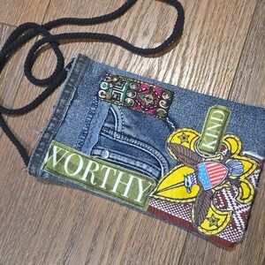 HOMEMADE FAUX DENIM CROSSBODY PATCH PURSE.    #7515